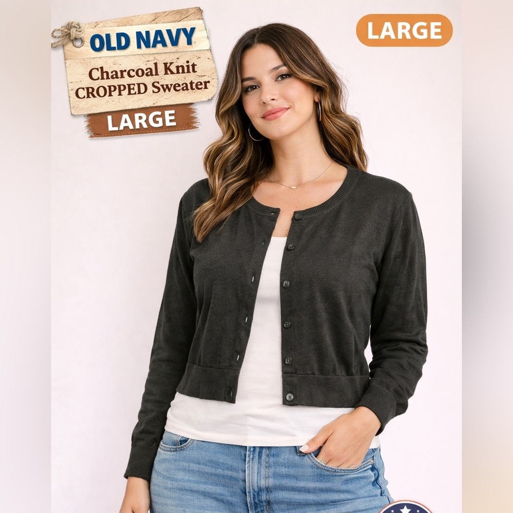 Old Navy Charcoal Knit CROPPED Sweater LARGE